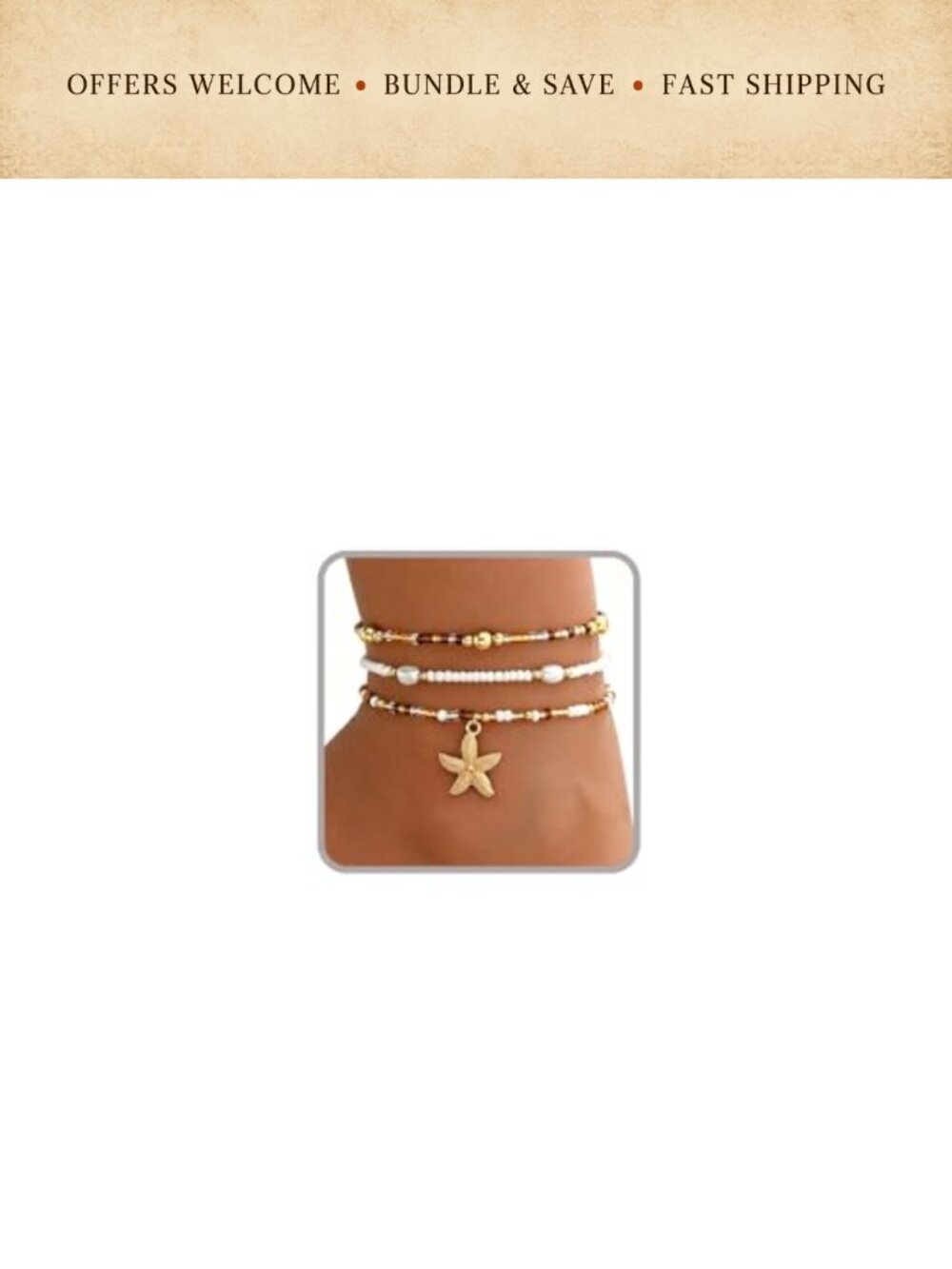 Gold-Plated Layered Shell Anklet Set Adjustable Stretch Beaded Boho Beach